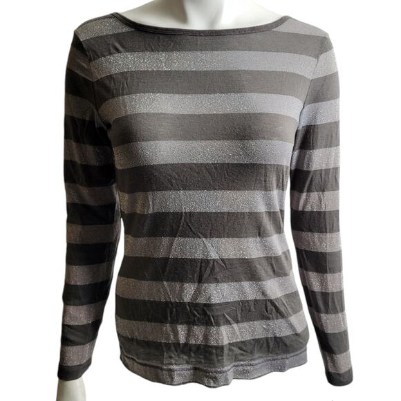 The Limited Women’s M Gray Metallic Stripe Long Sleeve Holiday 2006 Shimmer Top - Picture 1 of 10